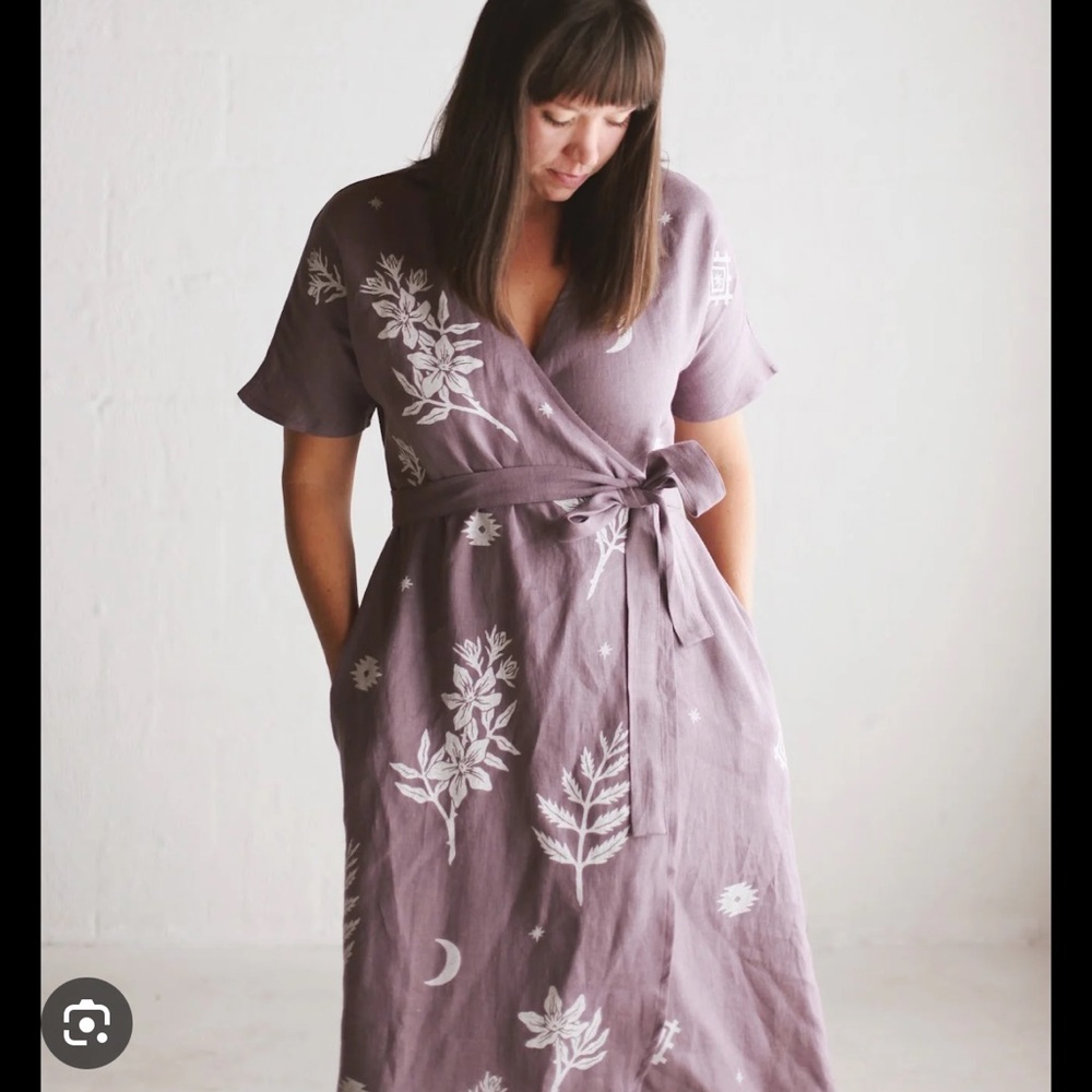 Sister Nettle Wild Rose Linen Wrap Dress S/M